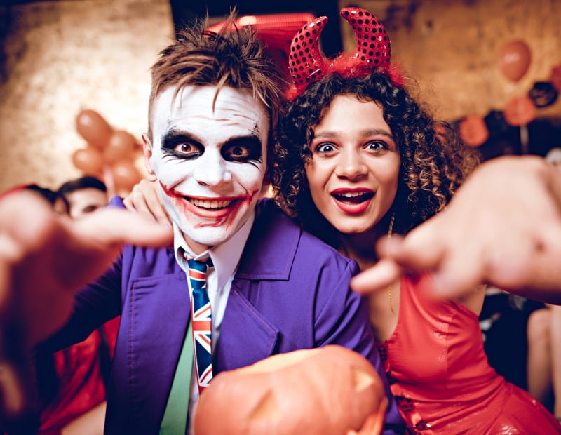 Man and woman in costume at Village Halloween Costume Ball in NYC